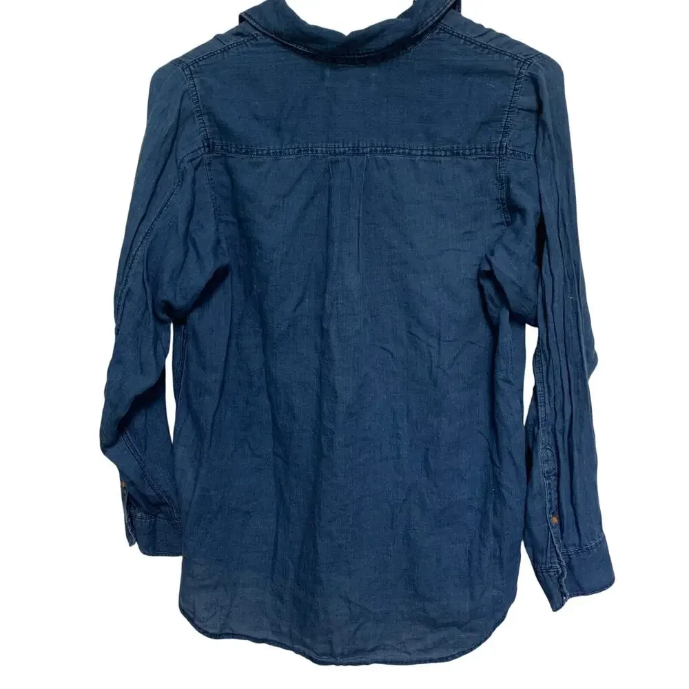 J. Crew Women's Dark Wash Cotton 3/4 Button Up Long Sleeve Size 2